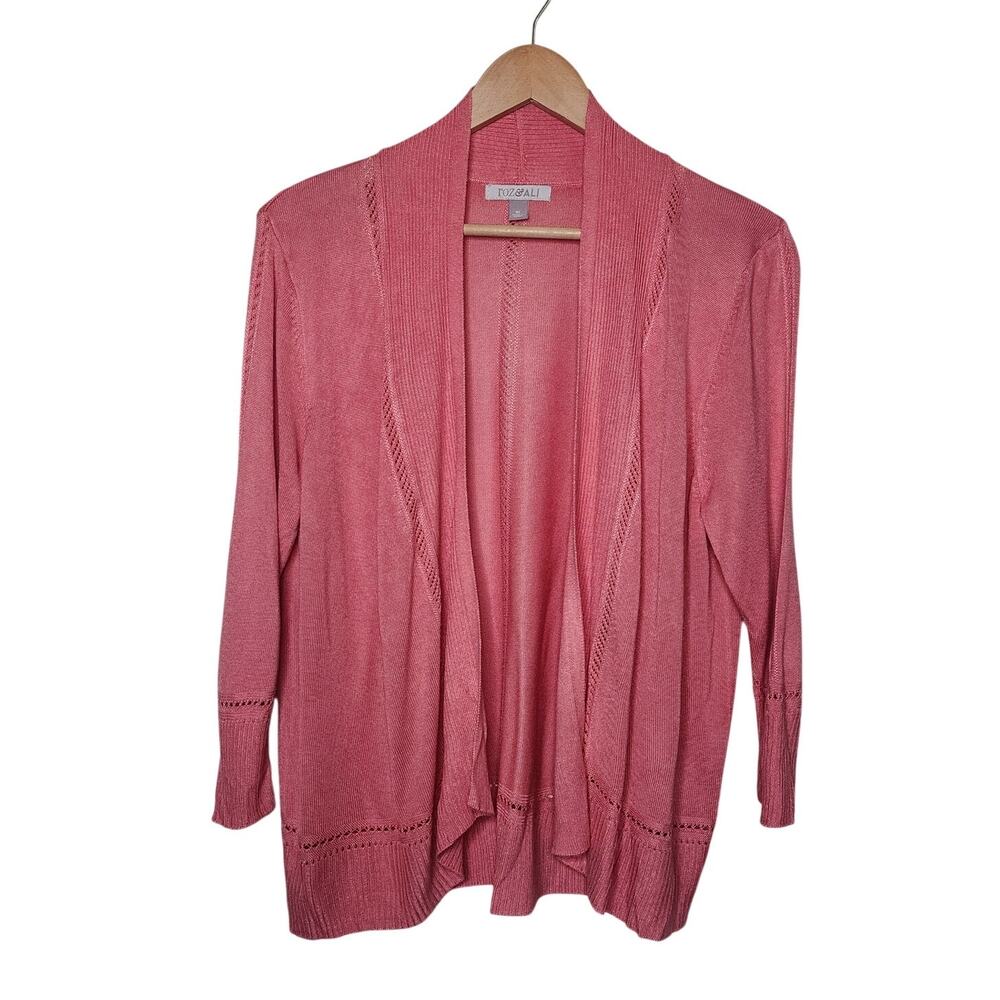 🌻3 for $18 Roz & Ali  Coral Pink 1/2 Sleeve Cardigan Sweater Women's Size XL